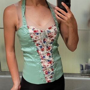 Floral green corset top